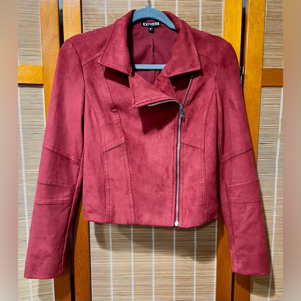 Express red/rust faux suede moto jacket, size XS